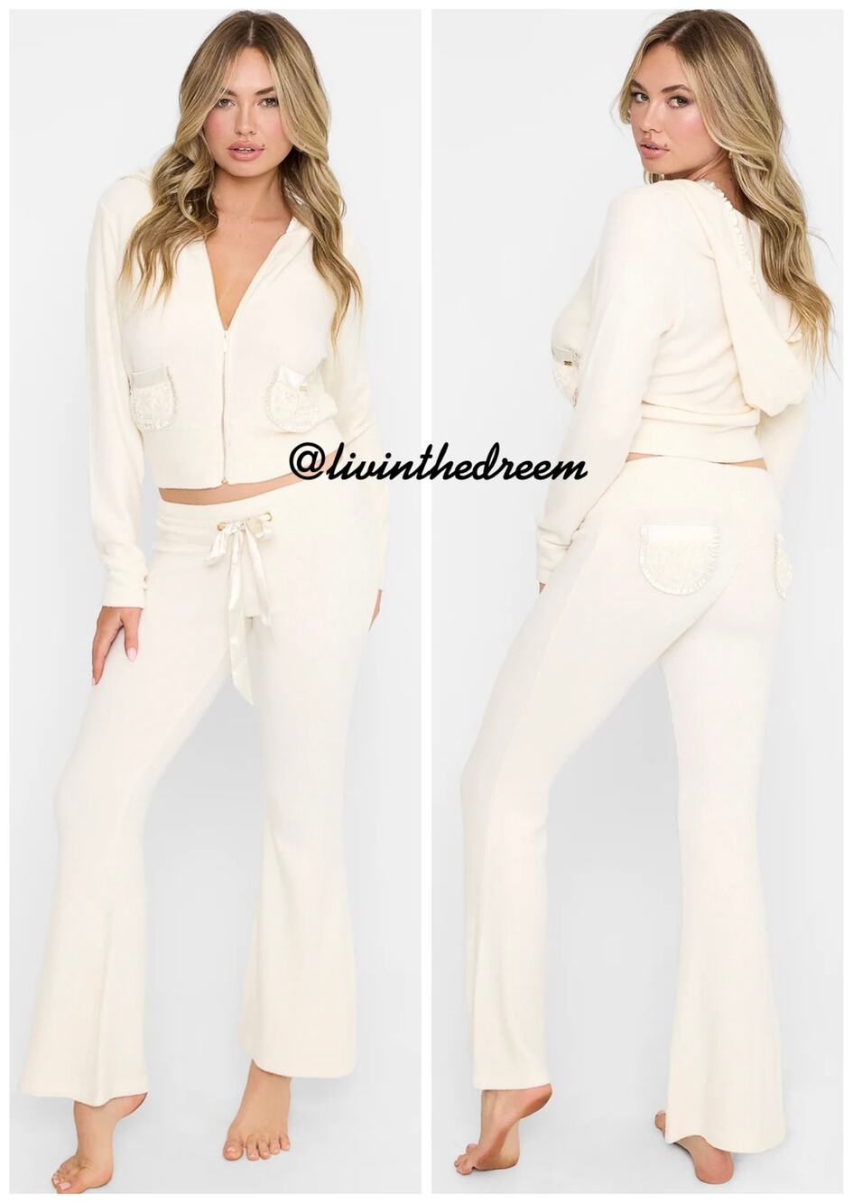 Beach Bunny Bunny Booty Pant & Rocky Zip Hoodie Marshmallow SZ M $266